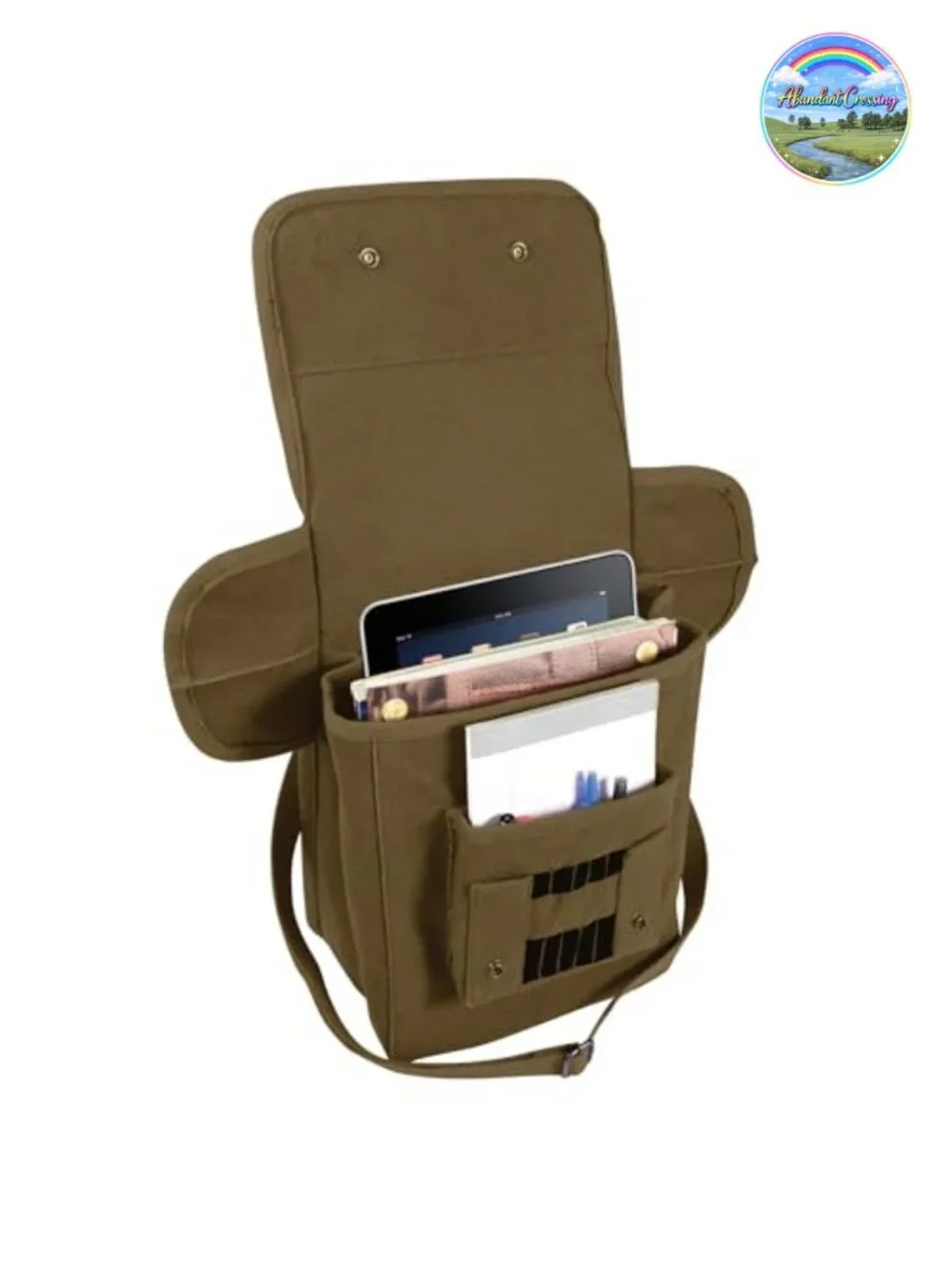 Canvas Map Case Shoulder Bag with Organizer Pocket, Adjustable Crossbody Strap,